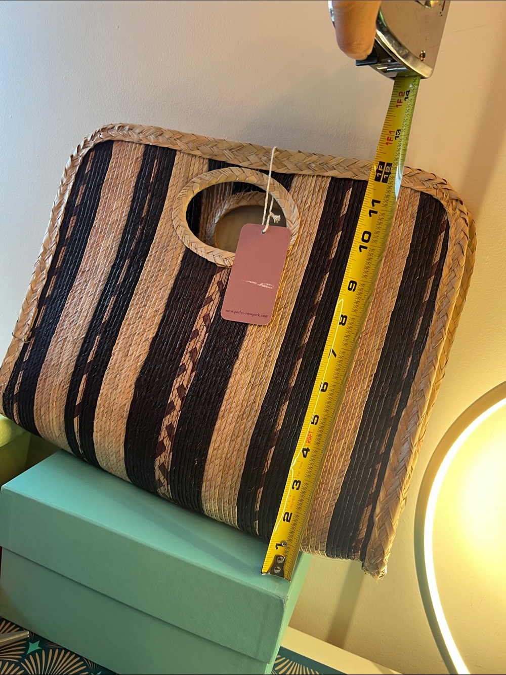 Pei Lei New York Square Straw Beach Tote (Black/Natural) - Picture 2 of 11